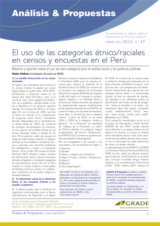 El uso de las categorías étnico/raciales en censos y encuestas en el Perú
