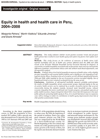 Equity in health and health care in Peru, 2004-2008