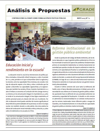 Educación Inicial y rendimiento en la escuela / Reforma institucional en la gestión pública ambiental