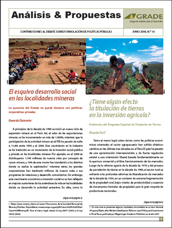 El esquivo desarrollo social en las localidades mineras / ¿Tiene algún efecto la titulación de tierras en la inversión agrícola?