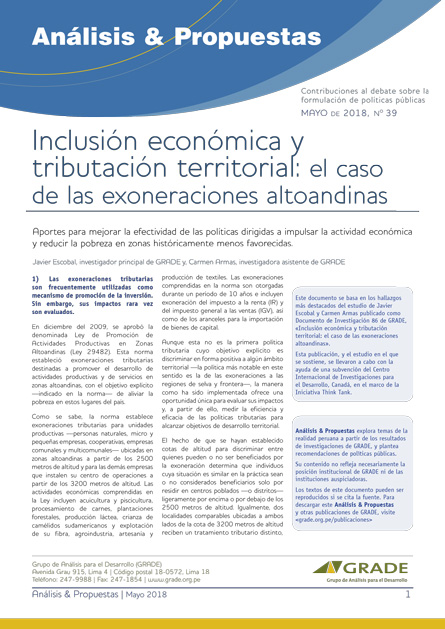 Inclusión económica y tributación territorial: el caso de las exoneraciones altonandinas