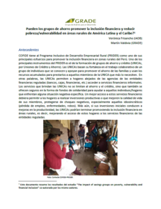 ¿Pueden los grupos de ahorro promover la inclusión financiera y reducir pobreza/vulnerabilidad en áreas rurales de América Latina y el Caribe?