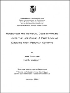 Household and individual decision-making over the life cycle: a first look at the evidence from peruvian cohorts