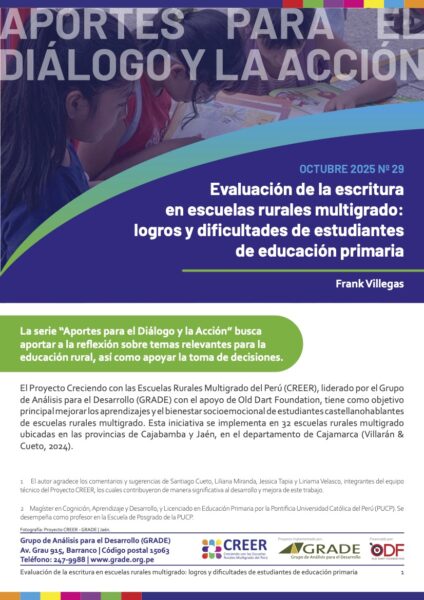 Evaluación de la escritura en escuelas rurales multigrado: logros y dificultades de estudiantes de educación primaria