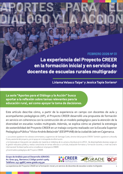 La experiencia del Proyecto CREER en la formación inicial y en servicio de docentes de escuelas rurales multigrado