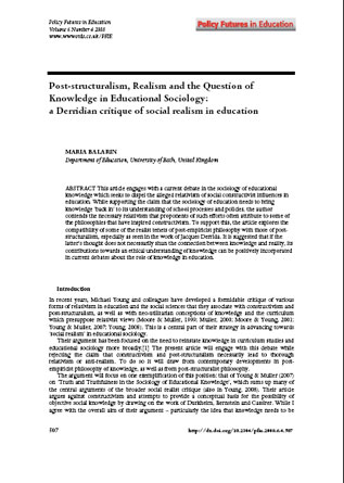 Post-structuralism, realism and the question of knowledge in educational sociology: a Derridian critique of social realism in education