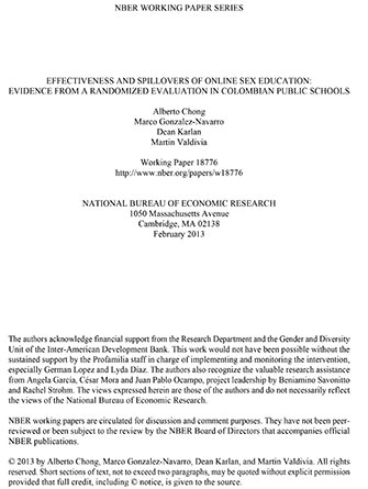 Effectiveness and Spillovers of online sex education: evidence from a randomized evaluation in Colombian public schools