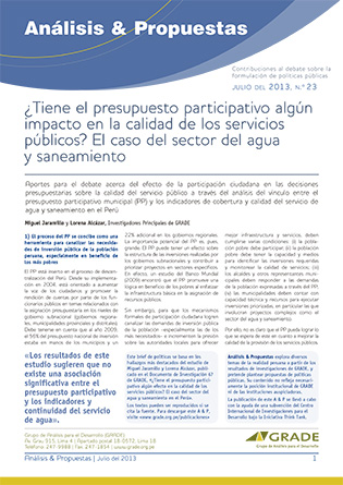 ¿Tiene el presupuesto participativo algún impacto en la calidad de los servicios públicos? El caso del sector del agua y saneamiento