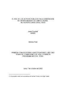 El rol de los activos públicos en la generación de oportunidades de empleo rural no agropecuario en el Perú