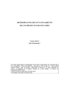 Determinantes institucionales del funcionamiento de proyectos de infraestructura básica: análisis de los proyectos financiados por Foncodes