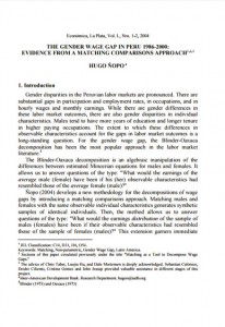 The Gender Wage Gap in Peru 1986-2000: Evidence from a Matching Comparisons Approach