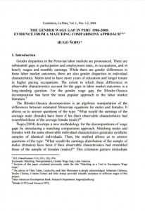 The Gender Wage Gap in Peru 1986-2000: Evidence from a Matching Comparisons Approach